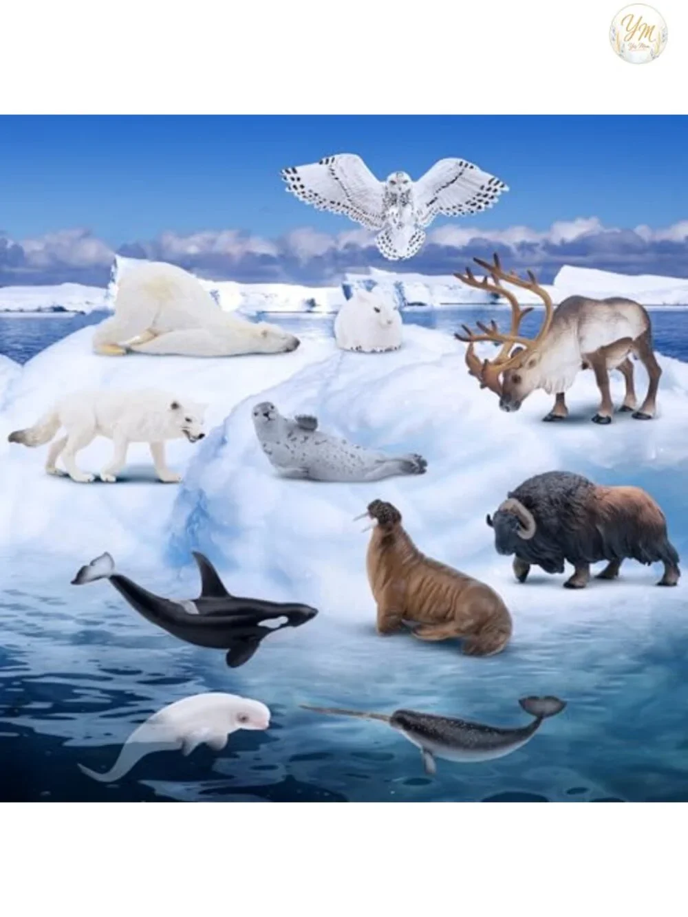 12PCS Large Polar Animals Figurines, Plastic Arctic Animal Toy Set for Kids,